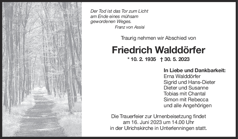 Trauer Friedrich Walddörfer <br><p style=