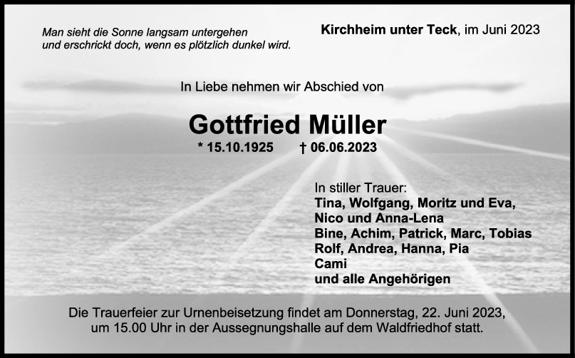 Trauer Gottfried Müller 17/06/2023