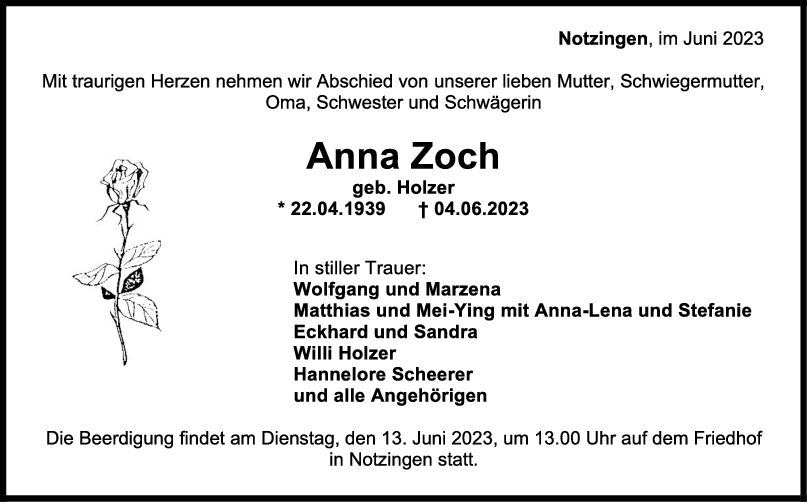 Trauer Anna Zoch <br><p style=
