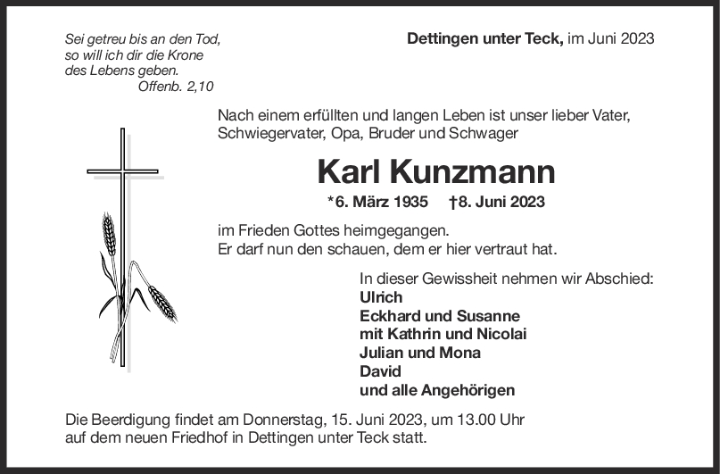 Trauer Karl Kunzmann <br><p style=