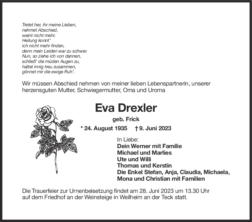 Trauer Eva Drexler <br><p style=
