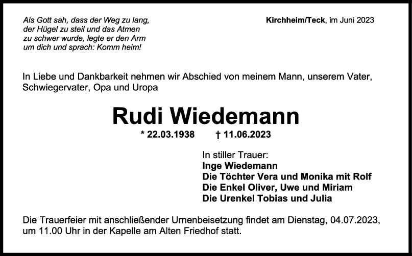 Trauer Rudi Wiedemann <br><p style=