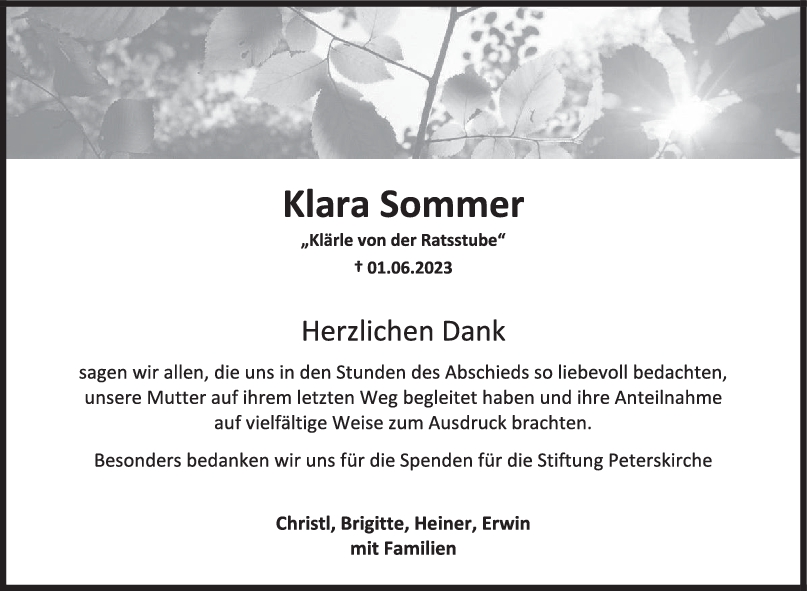 Danksagung Klara Sommer 17/06/2023
