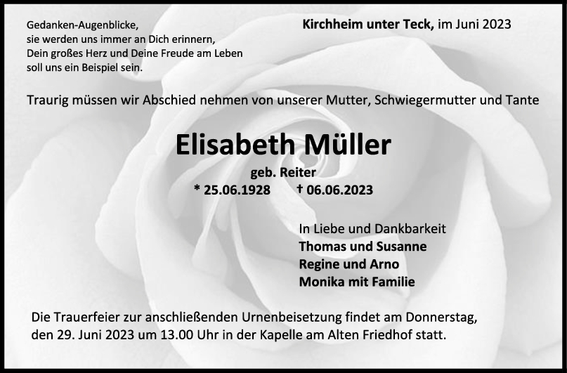 Trauer Elisabeth Müller <br><p style=