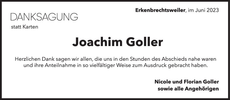 Danksagung Joachim Goller <br><p style=