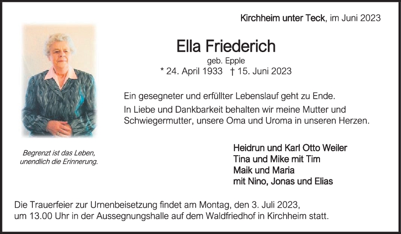 Trauer Ella Friederich <br><p style=