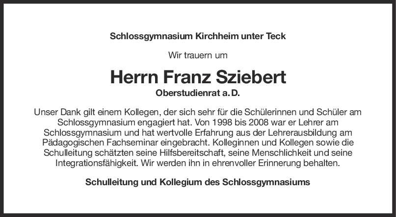 Nachruf Franz Sziebert 21/06/2023