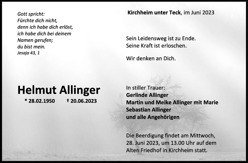 Trauer Helmut Allinger 24/06/2023