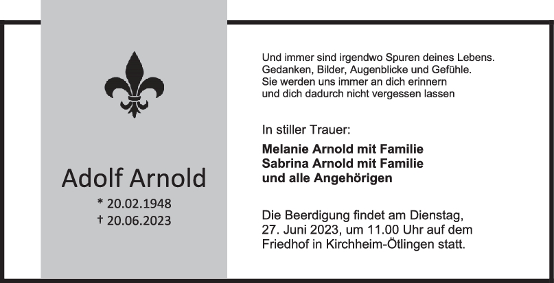Trauer Adolf Arnold 24/06/2023