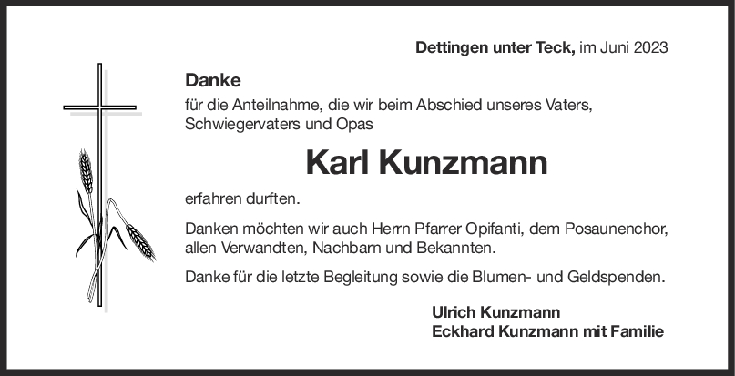 Danksagung Karl Kunzmann <br><p style=