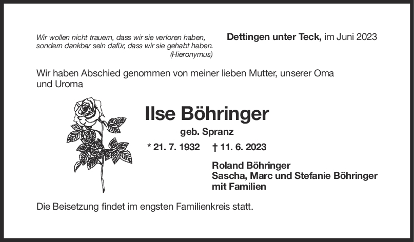 Trauer Ilse Böhringer <br><p style=