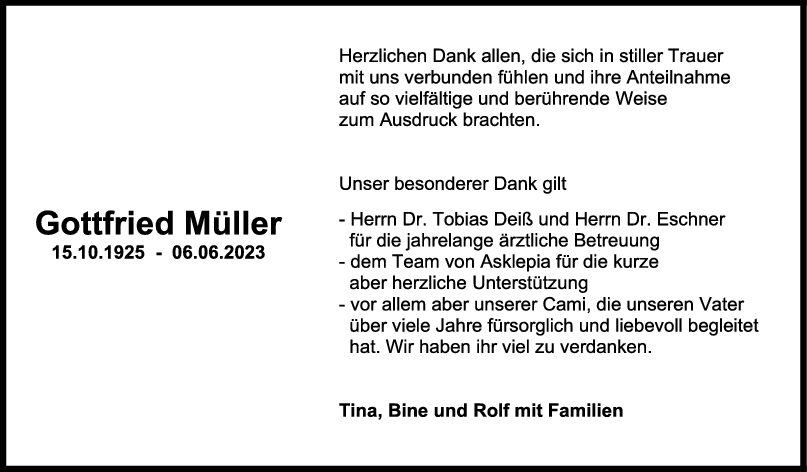 Danksagung Gottfried Müller <br><p style=