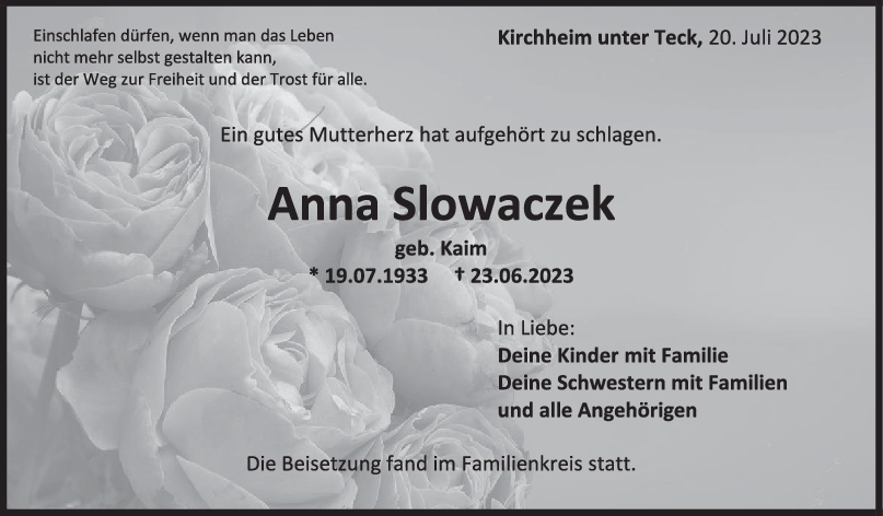 Trauer Anna Slowaczek <br><p style=