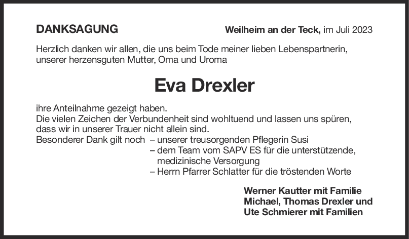 Danksagung Eva Drexler 08/07/2023