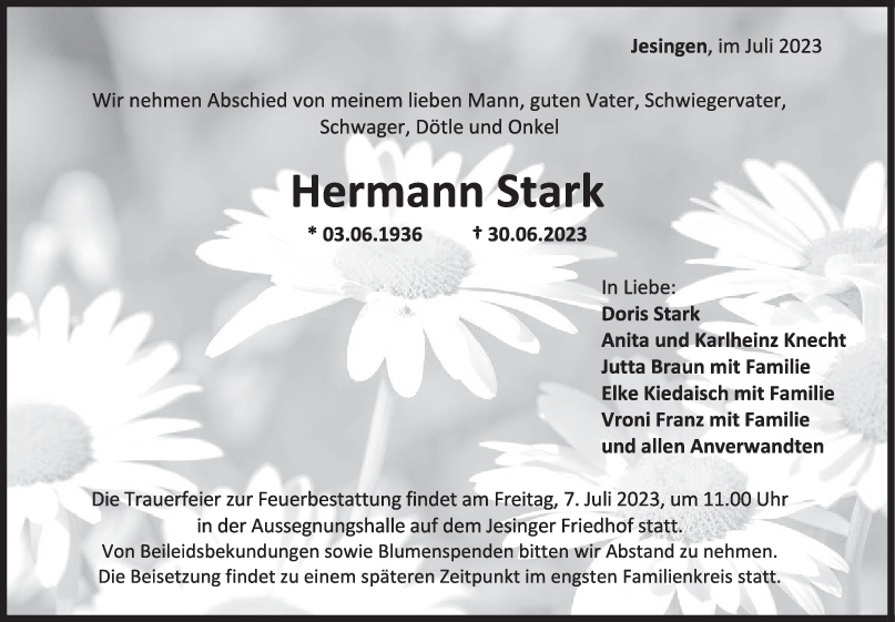 Trauer Hermann Stark <br><p style=