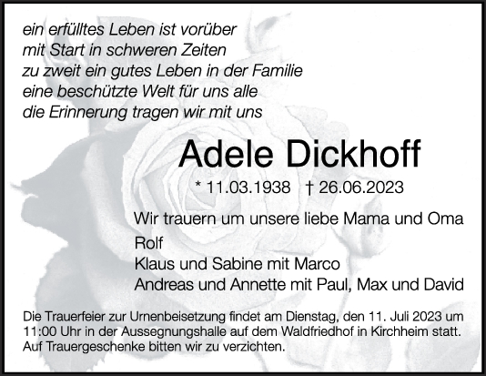Trauer Adele Dickhoff <br><p style=