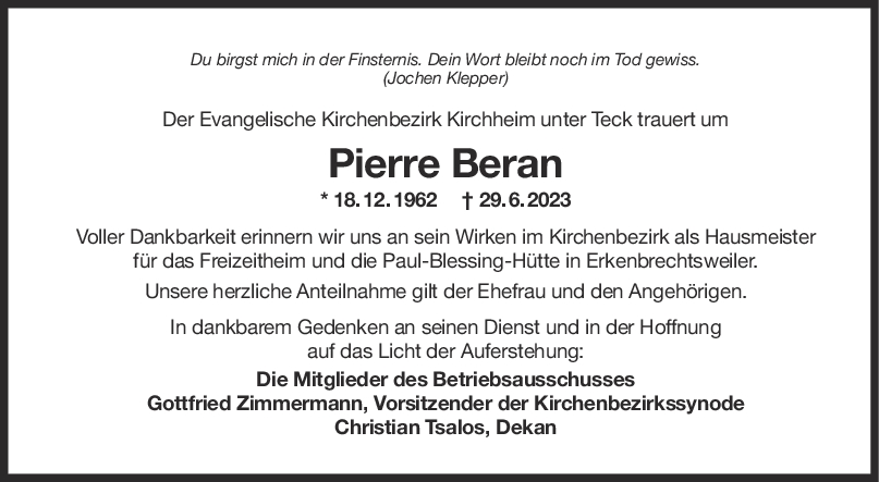 Nachruf Pierre Beran <br><p style=