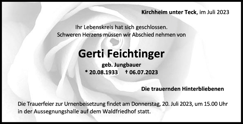 Trauer Gerti Feichtinger 15/07/2023