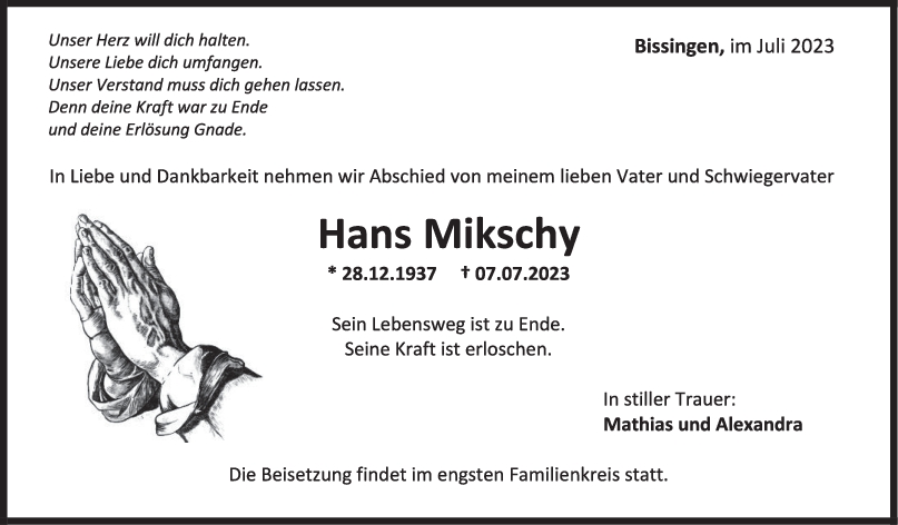 Trauer Hans Mischky 14/07/2023