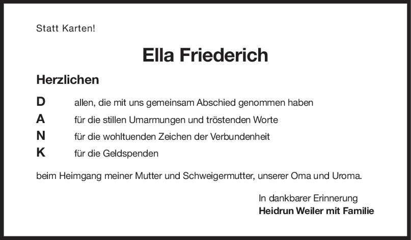 Danksagung Ella Friederich <br><p style=