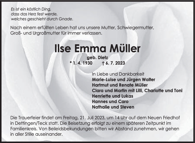 Trauer Ilse Müller 15/07/2023