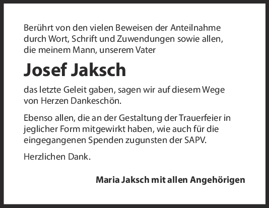 Trauer Josef Jaksch 15/07/2023