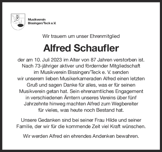 Nachruf Alfred Schaufler <br><p style=