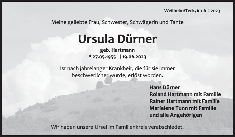 Trauer Ursula Dürner 15/07/2023