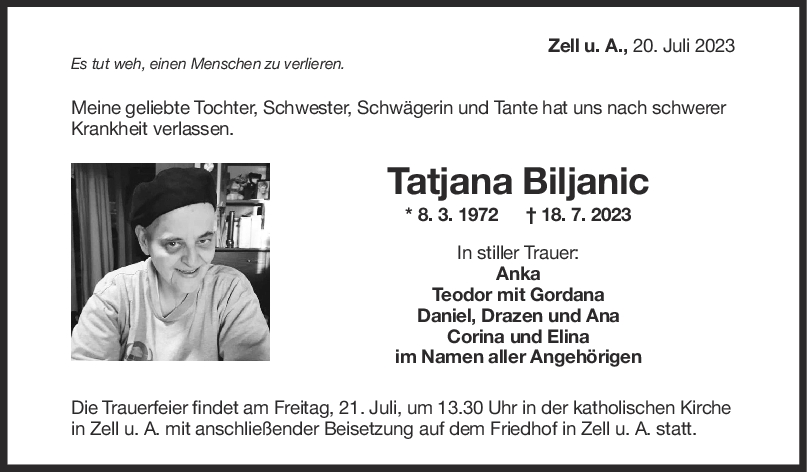 Trauer Tatjana Biljanic 20/07/2023
