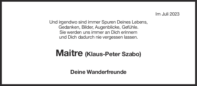 Nachruf Klaus-Peter Szabo <br><p style=