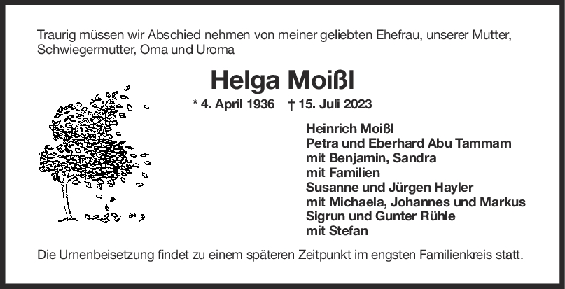 Trauer Helga Moißl <br><p style=