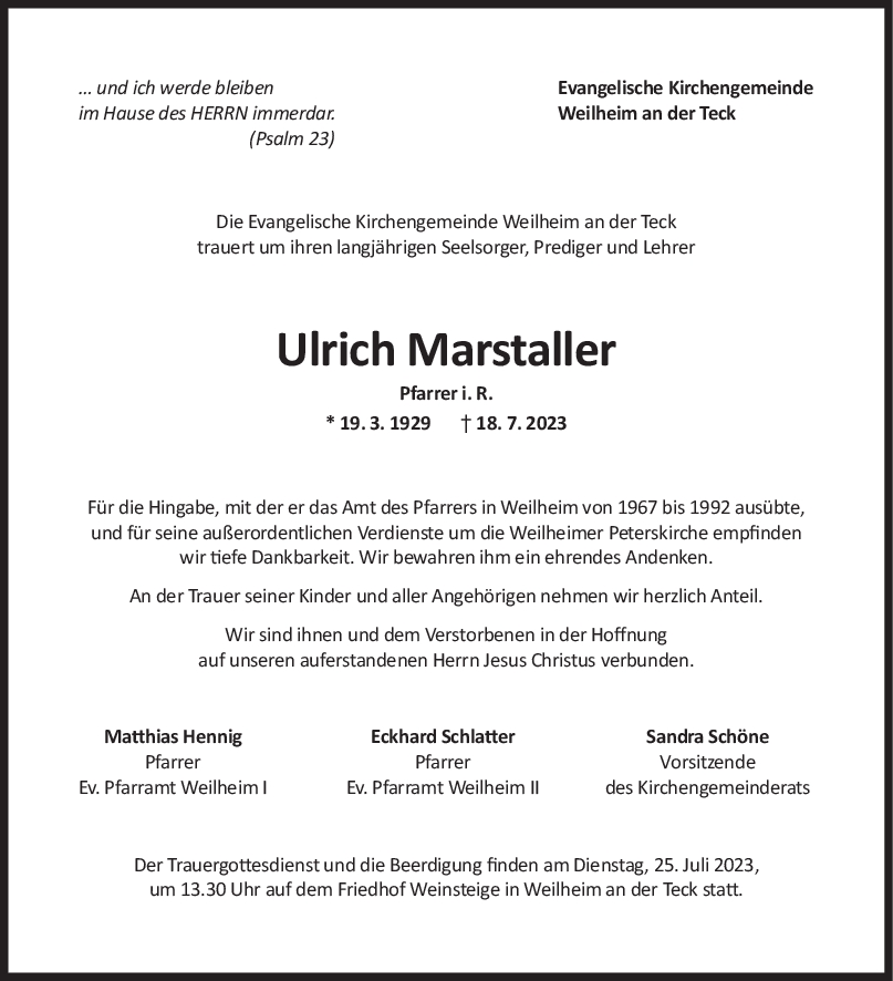 Trauer Ulrich Marstaller <br><p style=