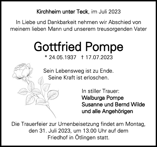 Trauer Gottfried Pompe 22/07/2023
