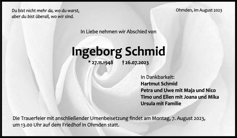 Trauer Ingeborg Schmid <br><p style=