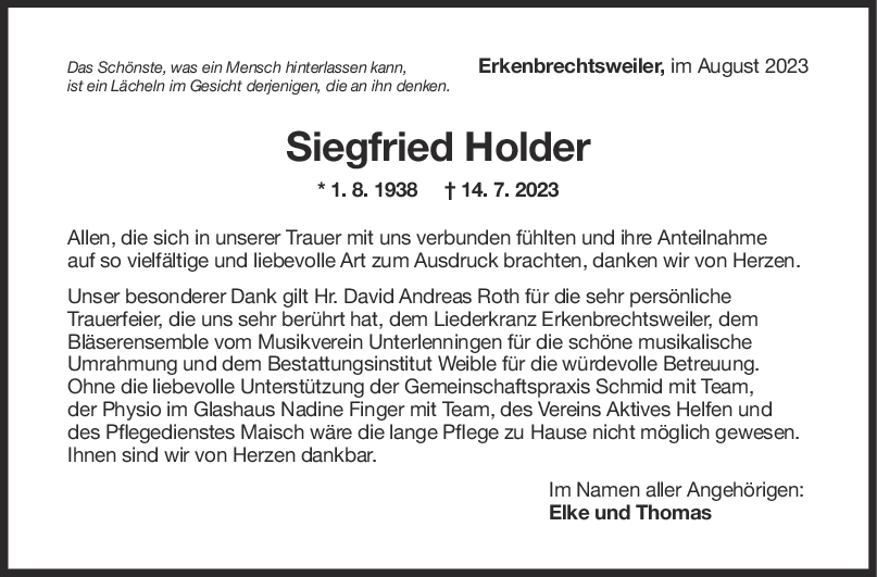Danksagung Siegfried Holder <br><p style=