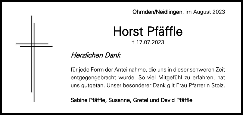 Danksagung Horst Pfäffle 05/08/2023
