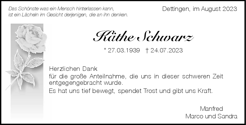 Trauer Käthe Schwarz 12/08/2023