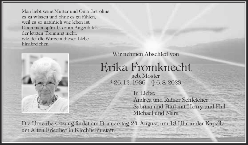 Trauer Erika Fromknecht 19/08/2023