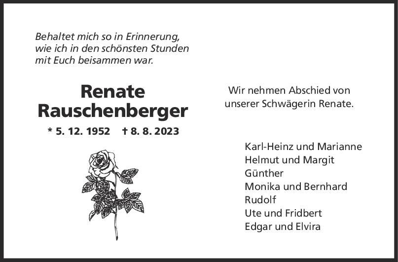Trauer Renate Rauschenberger <br><p style=