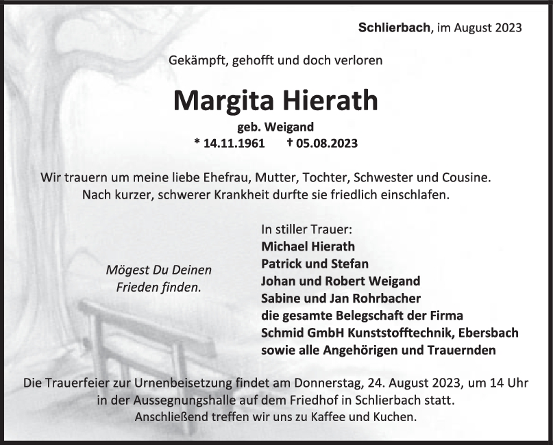 Trauer Margita Hierath 19/08/2023