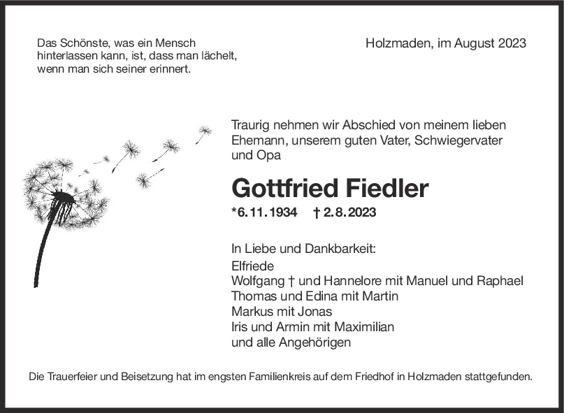 Trauer Gottfried Fiedler <br><p style=