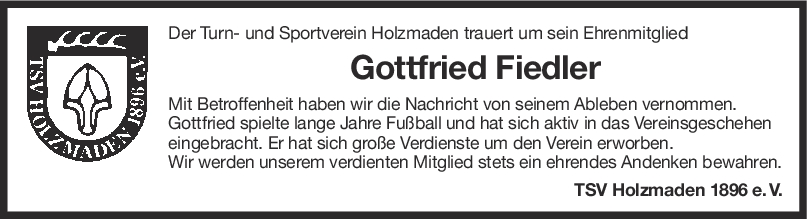 Nachruf Gottfried Fiedler <br><p style=