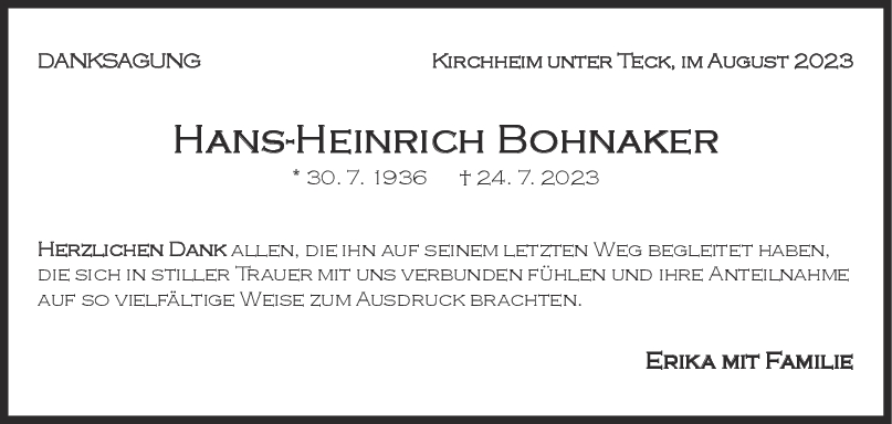 Danksagung Hans-Heinrich Bohnaker <br><p style=