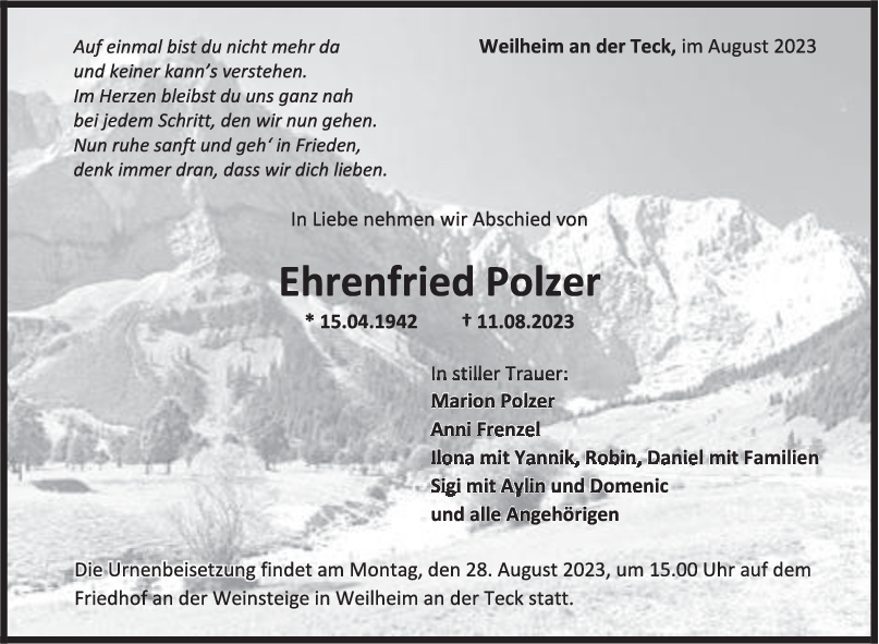 Trauer Ehrenfried Polzer <br><p style=