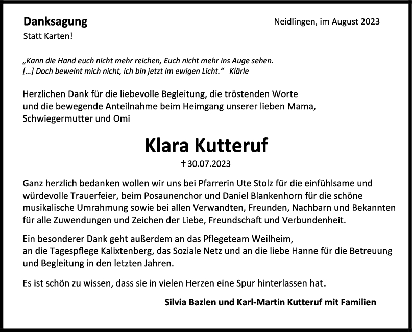 Danksagund Klara Kutteruf 19/08/2023