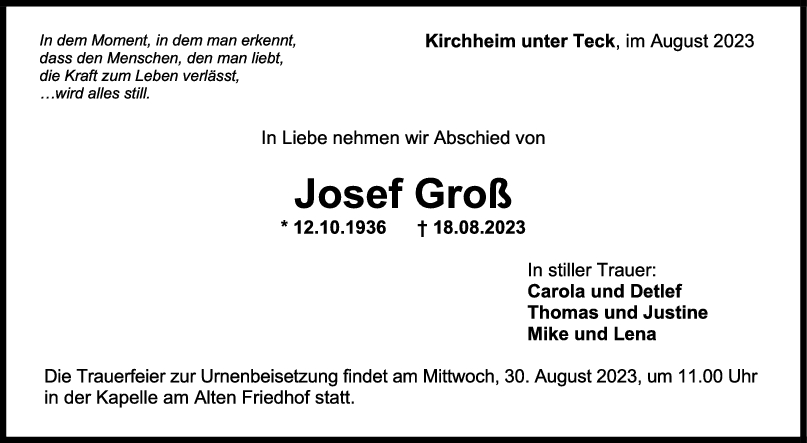 Trauer Josef Groß <br><p style=