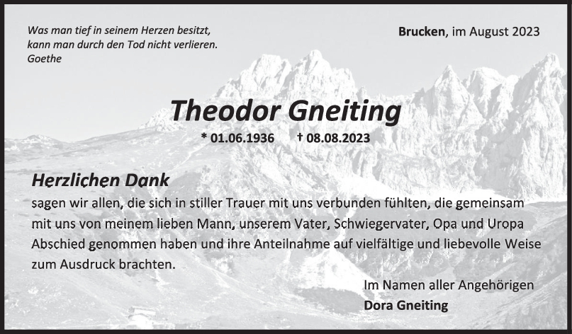 Danksagung Theodor Gneiting <br><p style=