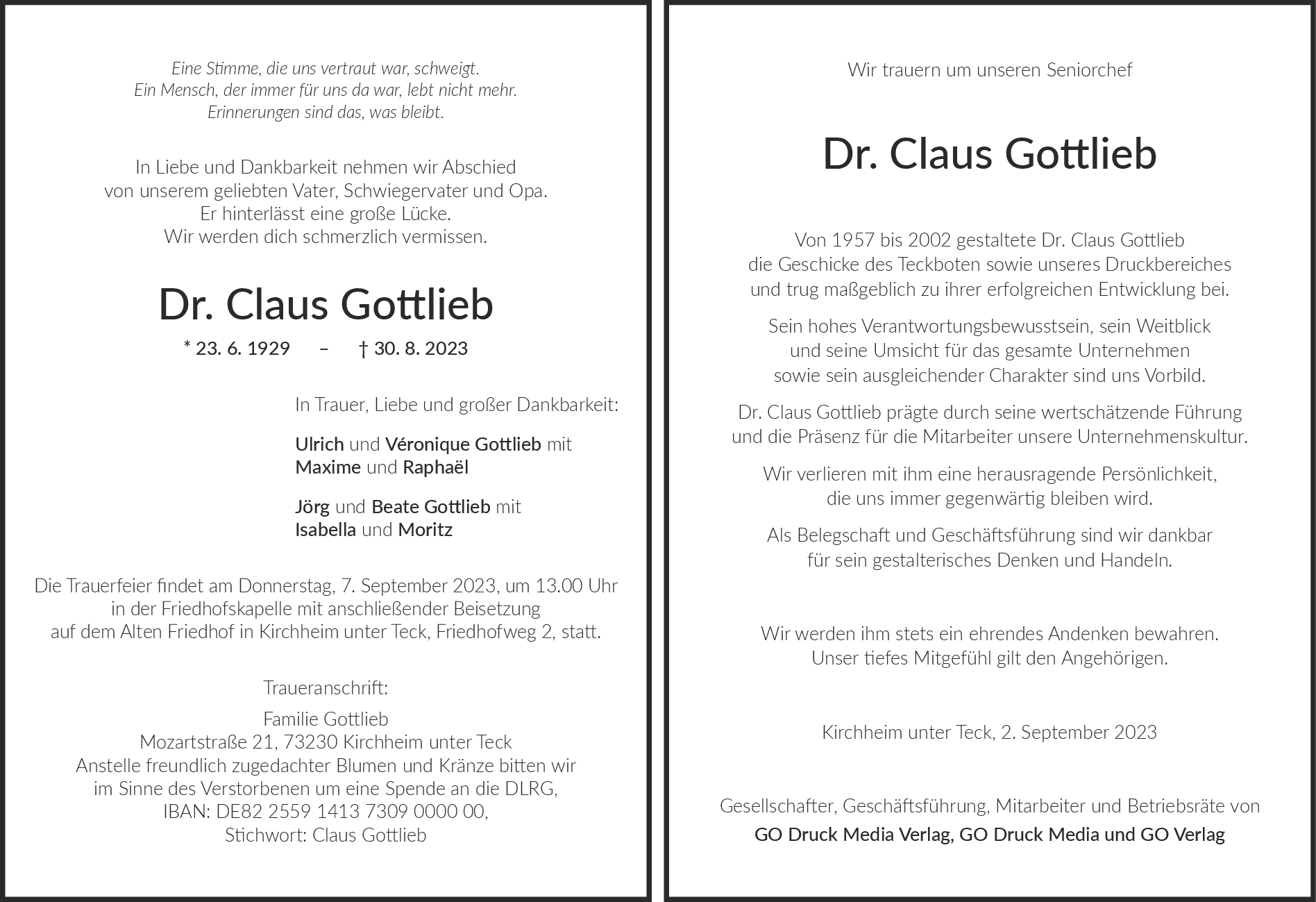 Trauer Dr. Claus Gottlieb <br><p style=