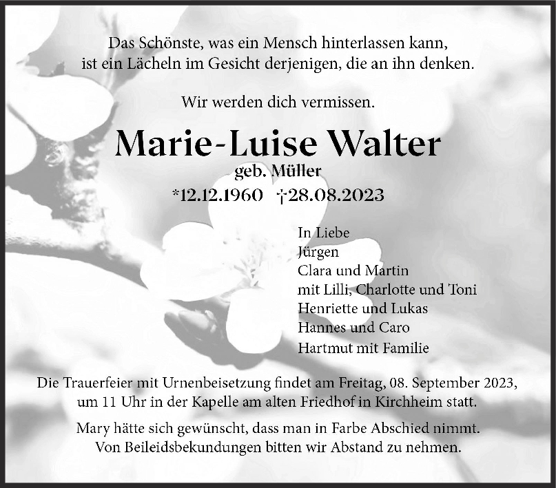 Trauer Marie-Luise Walter <br><p style=