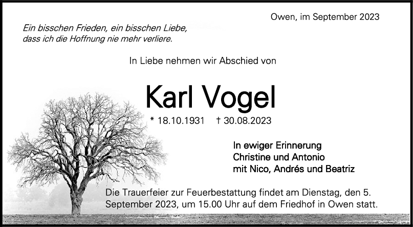 Trauer Karl Vogel <br><p style=